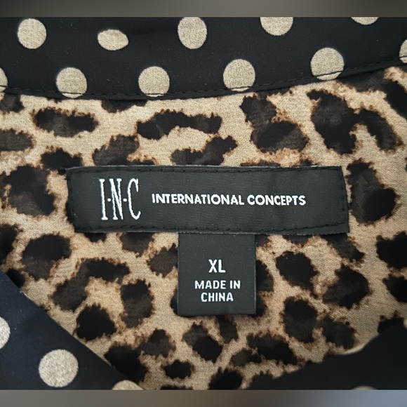 INC International Concepts Long sleeve leopard print w/ polka dot blouse XL - Picture 4 of 4